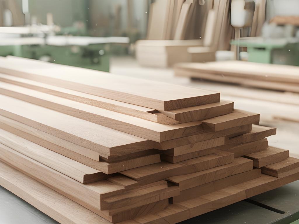Zürcher Holzproduktion mit gestapelten Brettern, natürlichem Licht und sauber sortierten Werkstoffen